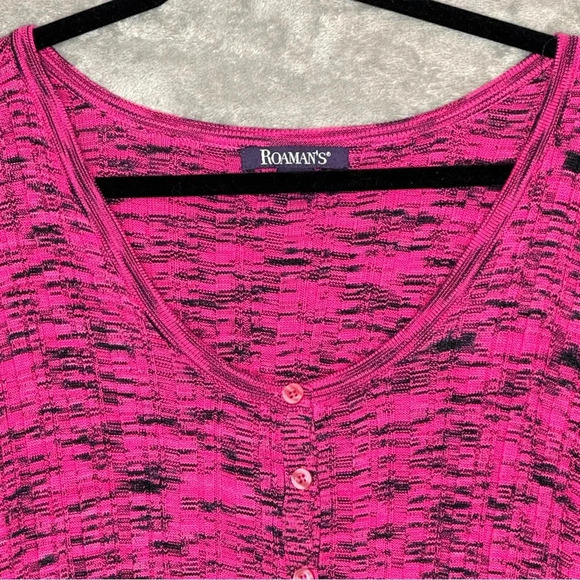 Roamans 3X Sweater Pink Black Striped Long Sleeve Henley Scoop Neck Asymmetrical - Picture 3 of 7